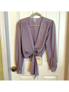 Koret Career vintage wrap top, size 12, lavender, long sleeves, polyester